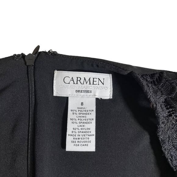 Carmen Marc Valvo Women's Lace Long Sleeve Dress Black 8 Party Feminine Classic - Picture 8 of 10